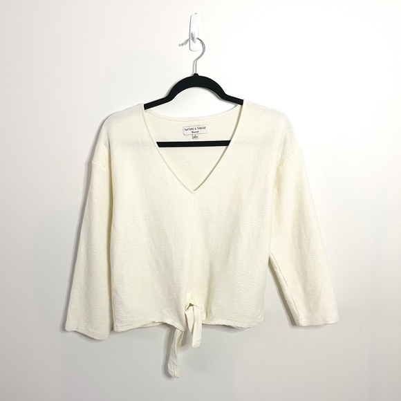 Madewell Texture & Thread Off-White Long-Sleeve Tie-Front Top Size Medium - Picture 4 of 9